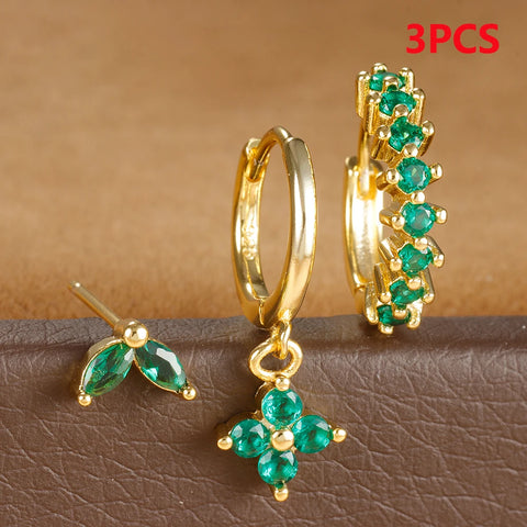 3PCS Stainless Steel Multicolor Crystal Hoop Earrings