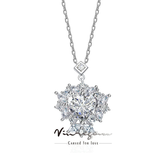 Vinregem Passed Test 3EX VVS1 D Color 2CT Heart Cut Real Moissanite Diamond Pendant Necklace 925 Sterling Silver Fine Jewelry