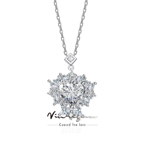 Vinregem Passed Test 3EX VVS1 D Color 2CT Heart Cut Real Moissanite Diamond Pendant Necklace 925 Sterling Silver Fine Jewelry