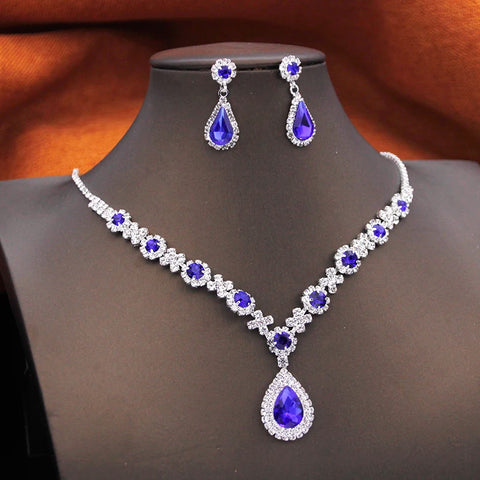 Rhinestone Flower Necklace Set