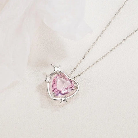 Pink Heart Pendant Necklace for Women Lovers Rhinestione Clavicle Chain Chocker Female Cute Crystal Moonstone Necklace Jewl F7K6