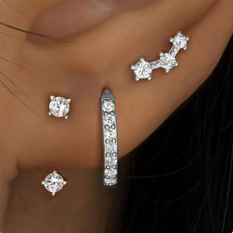 3Pcs Double Crystal Tragus Earring