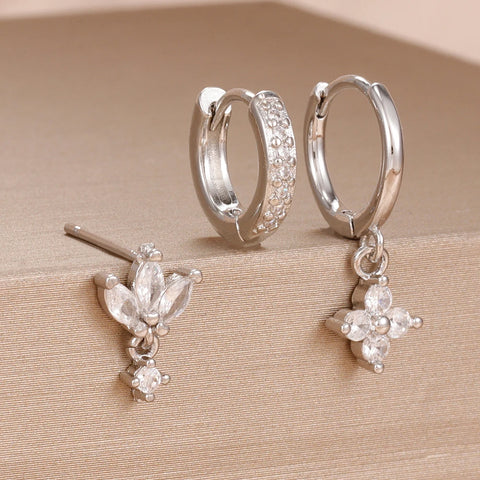 3PCS Fashion Orange Blue Zircon Hanging Earrings