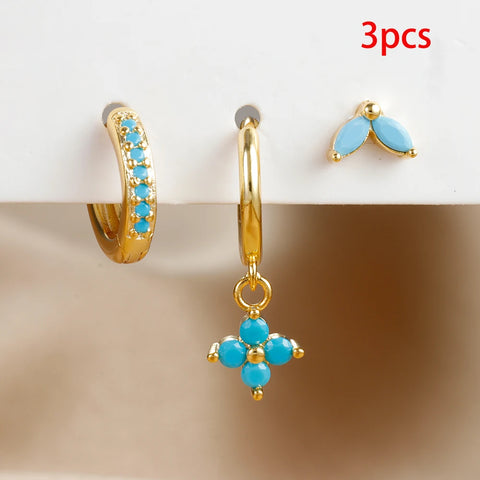 3PCS Exquisite Green Zircon Hanging Earrings