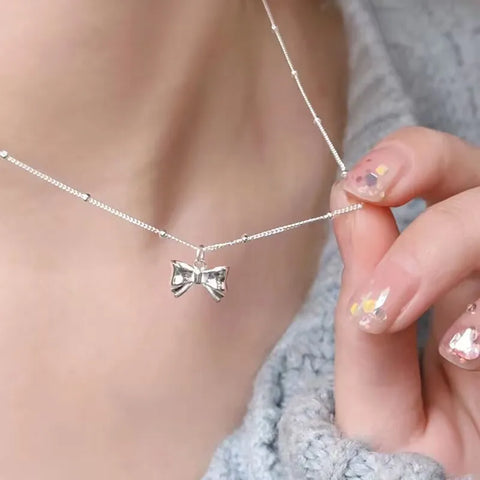 Exquisite Clavicle Chain Elegant Scrub Bow Pendant Necklace For Women Girls Temperament Collar Chain Korean Student
