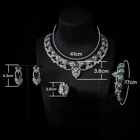INJEWELIFE Turquoise Colors Cubic Zirconia Amethyst Jewelry Sets for Women Wedding Accessories Elegant Bridal Jewellery