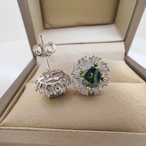 1CT Green Moissanite Stud Earrings with GRA Certificate S925 Silver