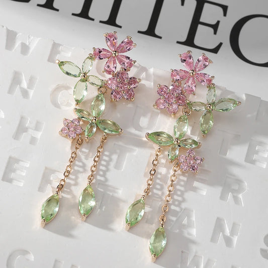 SENYU Fashion Sweet Pink Daisies Flower Long Earring