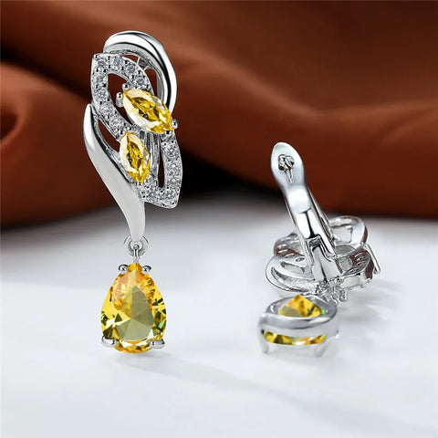 Luxury Female Blue Rainbow Stone Earring