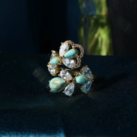 021560 Bridal Necklace Set for Women Turquoise Cubic Zirconia Jewelry Engagement Party Wedding Expensive Jewelry Set Handwork
