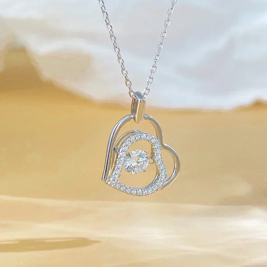 S925 Sterling Silver Heart Shaped Pendant Necklace Clavicle Bone Cross Border Jewelry MOissanite Sparkling Pure Silver Heart
