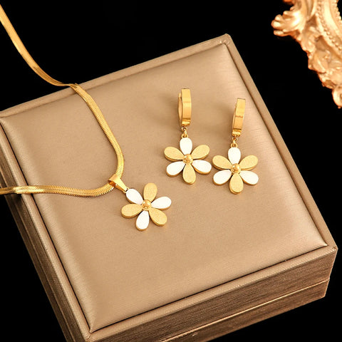 EILIECK 316L Stainless Steel Star Flower Bear Necklace Earrings