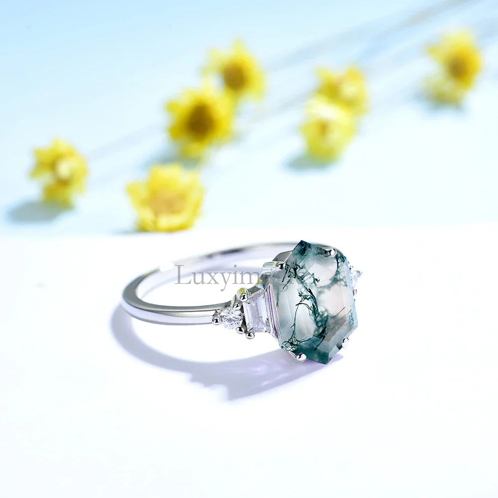 Luxyimagic Moss Agate Natural Stone Ring - BOLEVARD RING