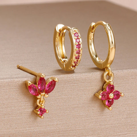 3PCS Fashion Orange Blue Zircon Hanging Earrings