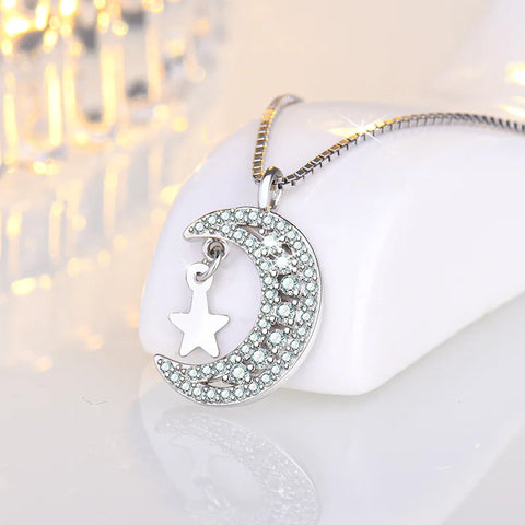 New 925 Sterling Silver Star&Moon Rhinestone Pendant Neckalces Women Fashion Jewelry Constellation Rose Gold Zircon Choker Chain