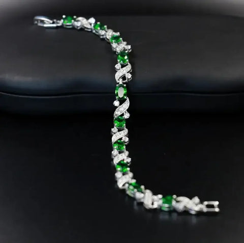 Graceful Green Crystal Leaf Bracelet