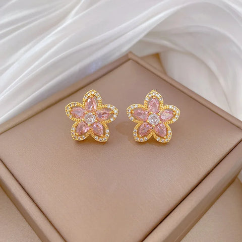 DIEYURO 316L Stainless Steel Pink Rhinestone