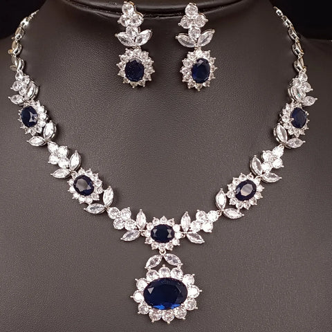 Luxury Indian Jewelry Set For Women Zirconia Bridal Necklace Earring Set For Wedding Evening Party Prom Pendant Necklace