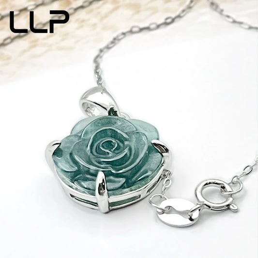 S925 Silver Inlaid Natural Rose Jade Pendant Temperament Elegant Woman Sexy Girl Holiday Gift