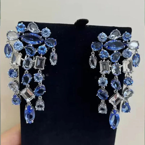 2025 New Fine Party Jewelry Set Charm Blue Candy Crystal Fashion High Quality Necklace Bracelet Earrings Romantic Gift for Women