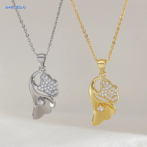 SUNSLL Unique Cubic Zircon Flower Pendant Necklaces For Women Girls Gold Plated Simple Clavicle Chain Daily Jewelry 1Pcs