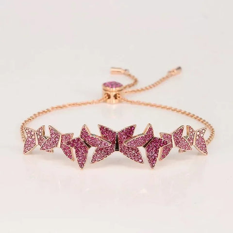 Original 2025 New Trend Fine Jewelry Set Charm Pink Butterfly Crystal Fashion Necklace Bracelet Earrings for Women's Party Gifts
