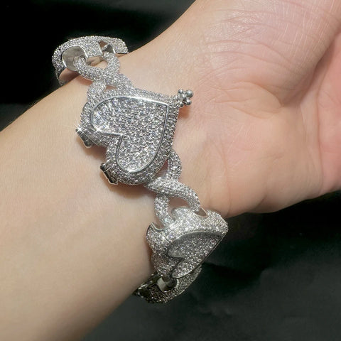 Aokaishen Iced Out Heart Infinity Cuban Link Bracelet
