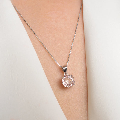 Potiy 2ct Morganite Pink Octagon Rose Cut Pendant Necklace No chain Cubic Zirconia 925 Silver Jewelry Gift