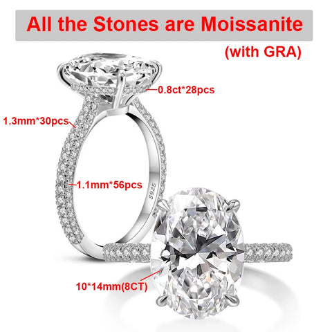 BXINY 8CT Oval Cut All Moissanite Ring