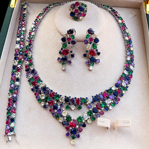GODKI Luxury Princess 4PCS Flower African Jewelry Sets For Women Wedding Party Full Cubic Zircon Dubai Bridal jewelry Set Gift