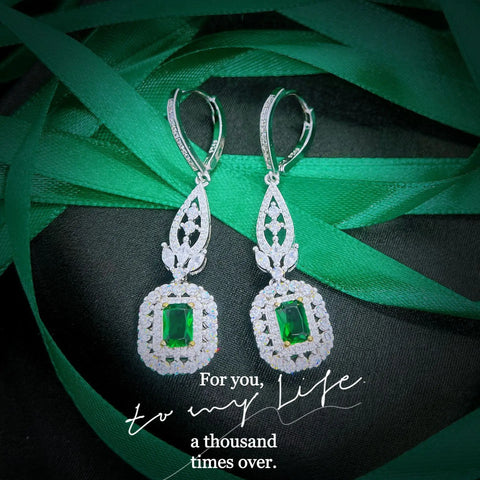 100% 925 Sterling Silver Natural Emerald Earring