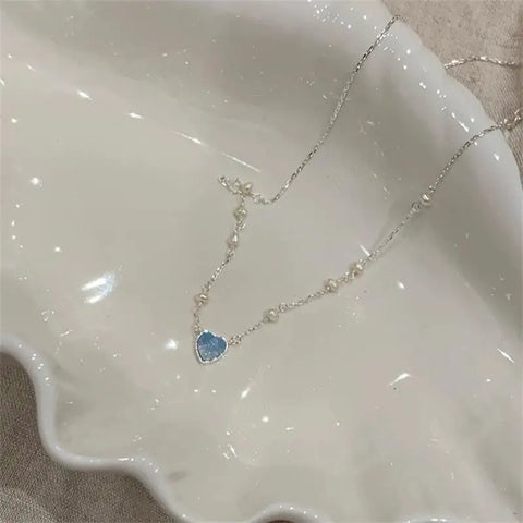 925 Sterling Silver Pink Love Pearl Necklace New Style Temperament Clavicle Chain Women's Sweet Neckchain Jewelry Wholesale