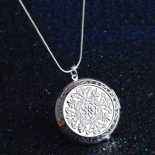 Vintage Earl Palace 925 Sterling Silver Needle Chain Round Locket  Pendant Necklace Photo Collar Necklaces Valentine's Day Gift