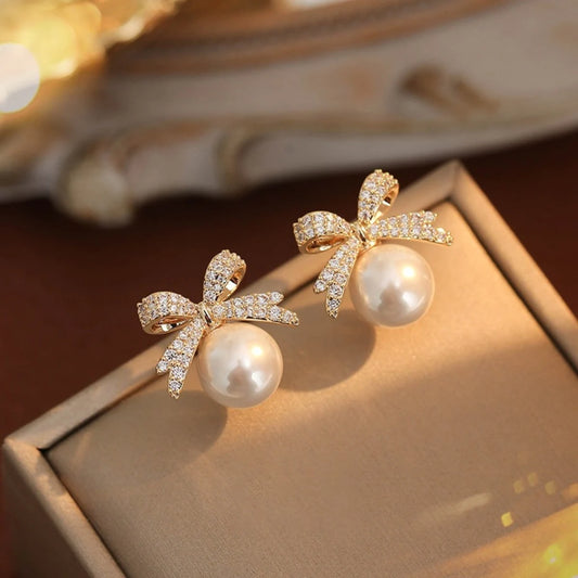 2 Women's Silver Needle Bow Studded