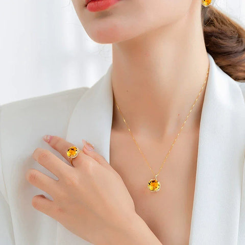 Natural Yellow Citrine Quartz Flower Adjustable Ring