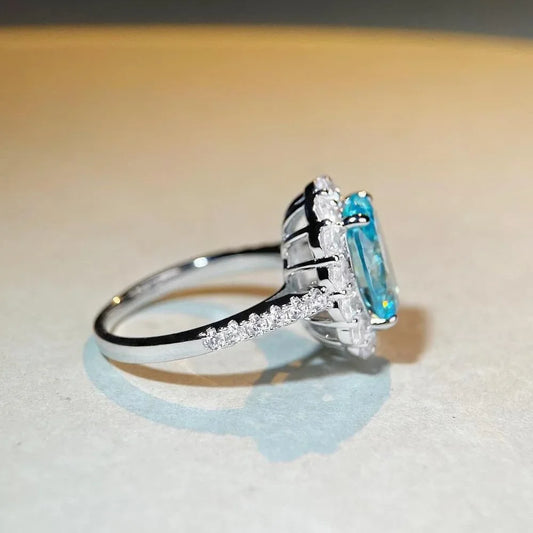 Luxury white gold solid platinum PT950 women's diamond ring