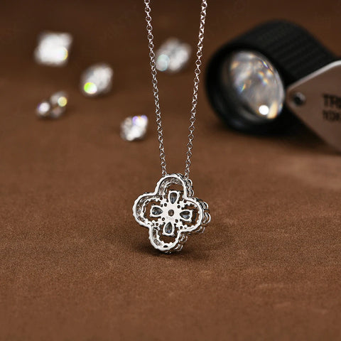 MINTYBOX S925 Silver Moissanite Diamond Loop Full Motif Pendant Clover Diamond White Gold Necklaces for Women Girls Jewelry Gift