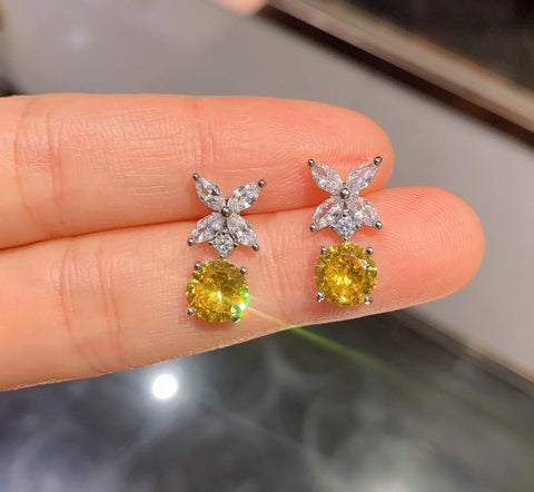 Brilliant Yellow White High Carbon Diamond Luxury Jewelry Set Necklace Stud Earrings For Women Popular Anniversary Gift