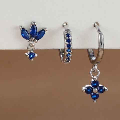 3PCS Fashion Orange Blue Zircon Hanging Earrings