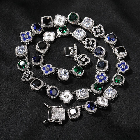 Uwin Square Colored Zircon Necklace