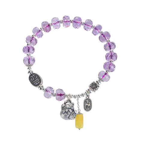 Natural S925 Sterling Silver Cut Amethyst Bead Playing Bracelet