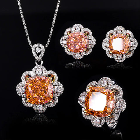 2024 Luxury Padparadscha Tourmaline Necklace Pendant Rings Earrings Wedding Party Fine Jewelry Sets for Women Anniversary Gifts