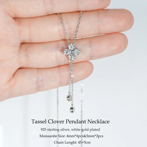 IOGOU Flower Clover Moissanite Pendant Necklace 925 Silver Clavicle Adjustable Chain for Women Girls Gift GRA Certified Jewelry