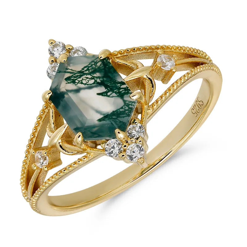 LAMOON Green Moss Agate Ring - BOLEVARD RING