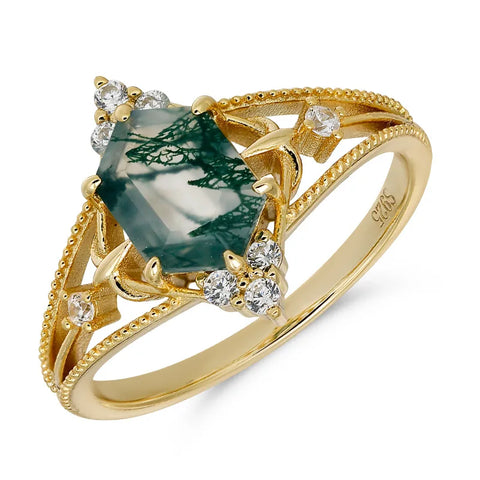 LAMOON Green Moss Agate Ring - BOLEVARD RING