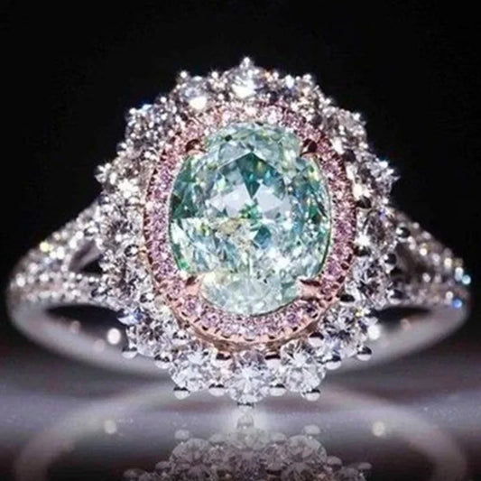 Luxurious Silver Color Inlaid Pink Zircon Multicolour Stones Rings