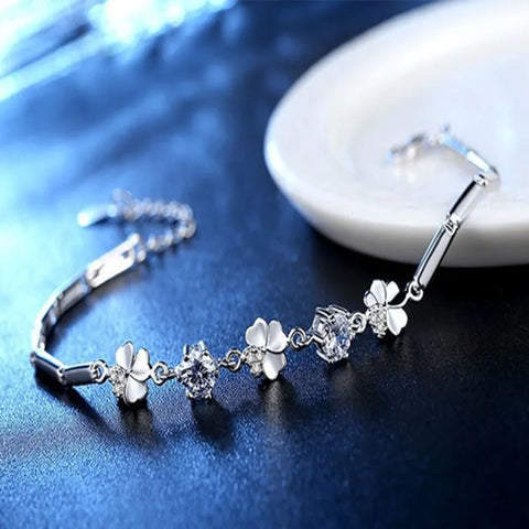 hot 925 Sterling Silver Zircon Clover Bracelets