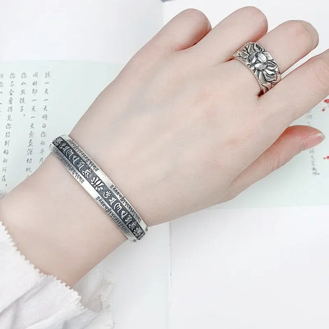Prajnaparamita Heart Sutra Lotus Flower Bracelet