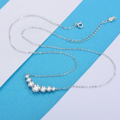 S925 Sterling Silver Moissanite Necklace Women's PT950 Gold Plated Simple Luxury V-Shape Smile Pendant Clavicle Chain Jewelry