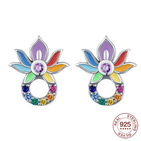 925 Sterling Silver Elegant Sparkling Lucky Clover Hoops Earring